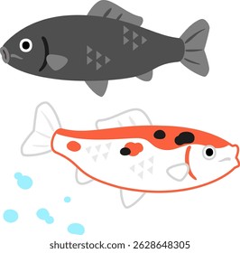 Deformed illustration of two carps