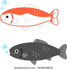 Deformed illustration of two carps