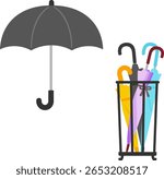 Deformed illustration of a umbrella stand with umbrellas