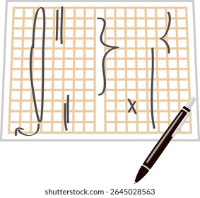 Deformed illustration of a written manuscript paper, revisions