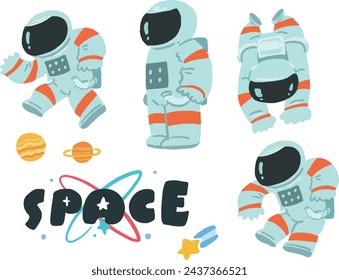 Conjunto de ilustración pop deformada de una persona que lleva un traje espacial
