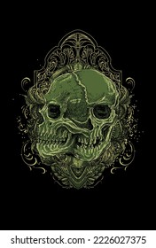 Deformed skull head with ornament vector illustration