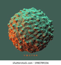 Deformed sphere. Virus particle. Background for medicine, science or technology. Voxel art. 3D vector illustration. 