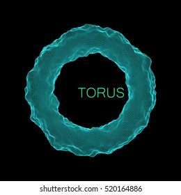 Deformed torus. Element for cyber, digital, science concept design. 3d vector Illustration.