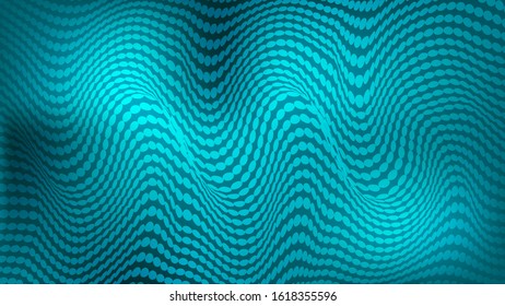 deformed turquoise surface with an array of light circles. futuristic wallpaper. vector image