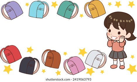 Deformed vector illustration of a child longing for a colorful school bag.