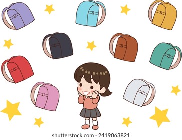 Ilustración vectorial deformada de un niño que anhela una bolsa colorida.