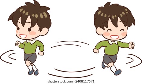 Deformed vector illustration of a child running cheerfully.