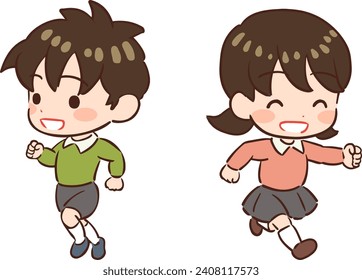 Deformed vector illustration of a child running cheerfully.