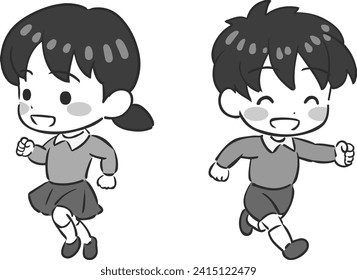 Deformed vector illustration of a child running cheerfully.