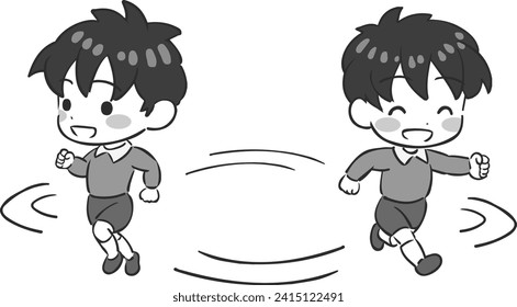 Ilustración vectorial deformada de un niño corriendo alegremente.