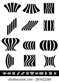 Deformed vertical bars with deformation effects. set of 12 different distortions. 