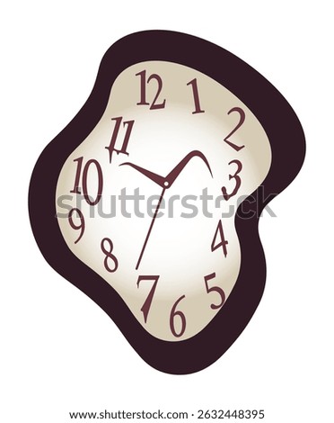 Deformed wall clock. A clock that seems to melt. The concept of time fluidity. Melting time in vector clocks. Vector illustrations EPS10