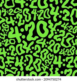 Deformed Wavy 420 Number Seamless Pattern Wallpaper.Vector Graphic Character Illustration.420 Trippy Lettering,weed,rasta,cannabis,marijuana Seamless Pattern Wallpaper Print Concept