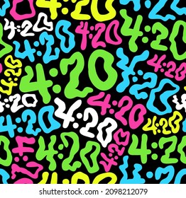 Deformed Wavy 420 Number Seamless Pattern Wallpaper.Vector Graphic Character Illustration. Deformed,warp,dope,420,weed,cannabis,marijuana,smoking Weed,high Seamless Pattern,wallpaper,background