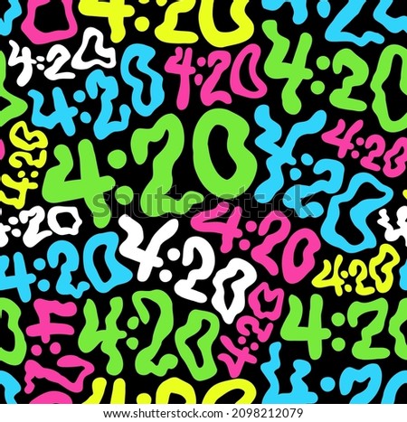 Deformed wavy 420 number seamless pattern wallpaper.Vector graphic character illustration. Deformed,warp,dope,420,weed,cannabis,marijuana,smoking weed,high seamless pattern,wallpaper,background