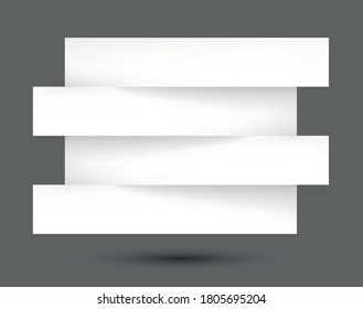 Cuadrado blanco deformado con tiras cortadas sobre fondo gris con sombra. Ilustración vectorial.