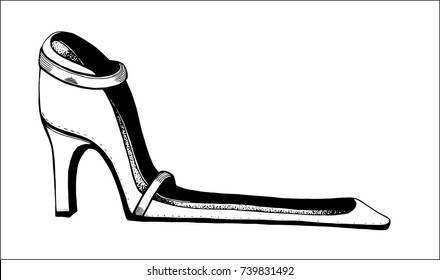  Deformed women's shoe.  Vector image on white background. Hand drawn.