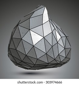 Deformed zink asymmetric 3d abstract object, grayscale graphic grunge element.