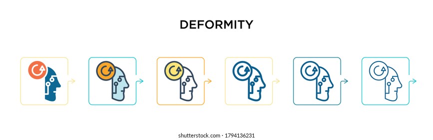 Deformity vector icon in 6 different modern styles. Black, two colored deformity icons designed in filled, outline, line and stroke style. Vector illustration can be used for web, mobile, ui