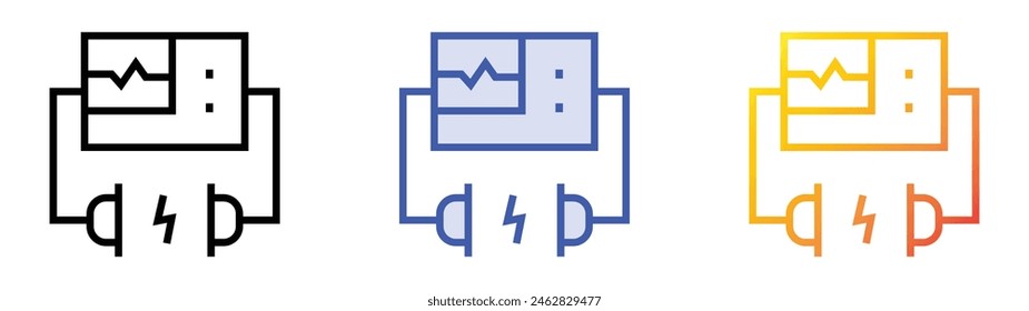 icono del desfibrilador. Diseño de estilo de relleno lineal, azul y degradado aislado sobre fondo blanco