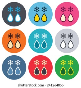 Defrosting sign icon. From ice to water symbol. Colored round buttons. Flat design circle icons set. Vector