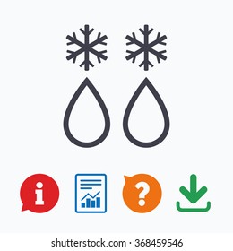 Defrosting sign icon. From ice to water symbol. Information think bubble, question mark, download and report.