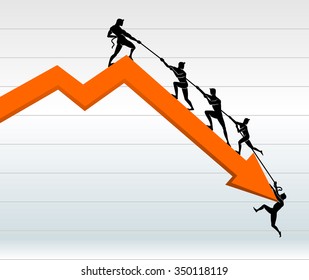 Defying The Odds Line Graph-Business People Showing Teamwork And Initiative