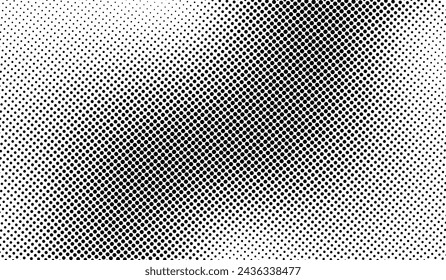 Degrade dot pattern. Gradation dots texture. Halftone fade gradient. Abstract bg. Faded black waves isolated on white background. Geometric points for design print. Overlay effect. Vector illustration