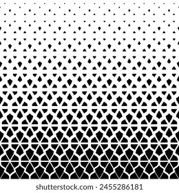 Degrade halftone fading abstract pattern. Black fades patern isolated on white background. Geometric faded design. Faded geometry transition prints. Artdeco geo intricate motif. Vector illustration