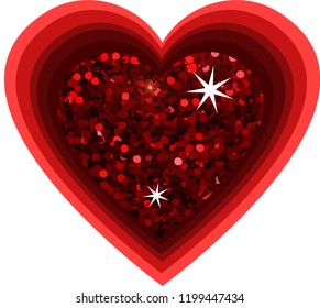 Degraded Claret Red shiny glitter heart on white background. Happy Valentine's Day