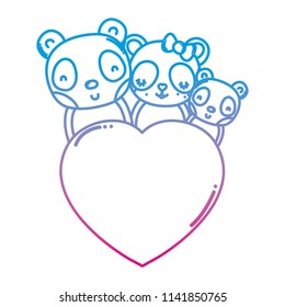 degraded line adorable panda family together with heart