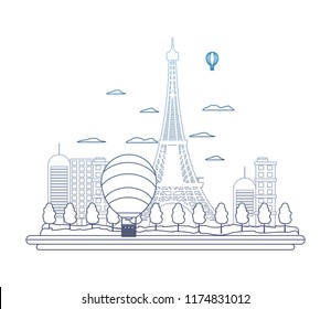 degraded line air balloons citycape and eiffel tower