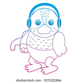 degraded line baby duck animal with mp3 headphones and diaper