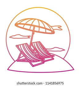 degraded line beach chairs with open umbrella protection
