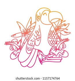 degraded line beauty parrot bird with tropical plants