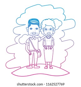 degraded line beauty woman and man couple with hairstyle