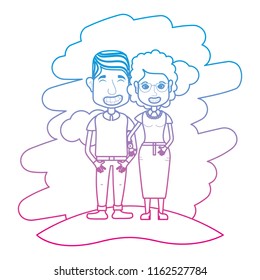 degraded line beauty woman and man couple in the landscape