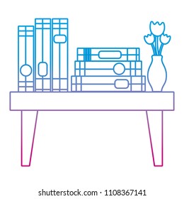 degraded line books education and flowers vase in the table