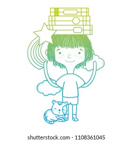 degraded line boy with books in the head and star rainbow