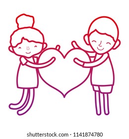 degraded line boy and girl sleeping with fashion heart