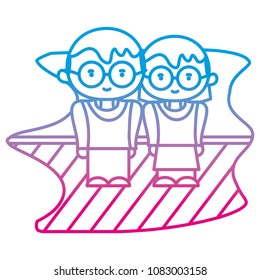 degraded line boy and girl together with glasses and clothes