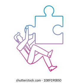 degraded line businessman climbing of puzzle piece success