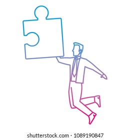 degraded line businessman hanging puzzle piece success
