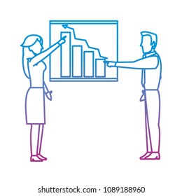 degraded line businesspeople teamwork with statistics diagram strategy