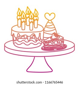 degraded line cakes with party hat in the table birthday