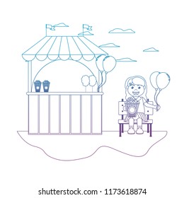 degraded line carnival shop and girl seating with balloons