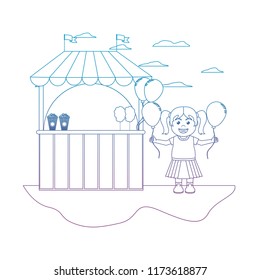 degraded line carnival shop and happy girl with balloons