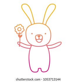 degraded line cartoon rabbit animal with flower in the hand