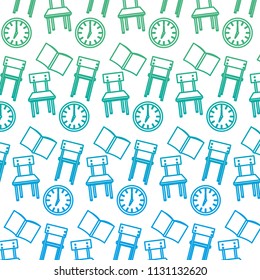 degraded line chair with clock and book utensil background